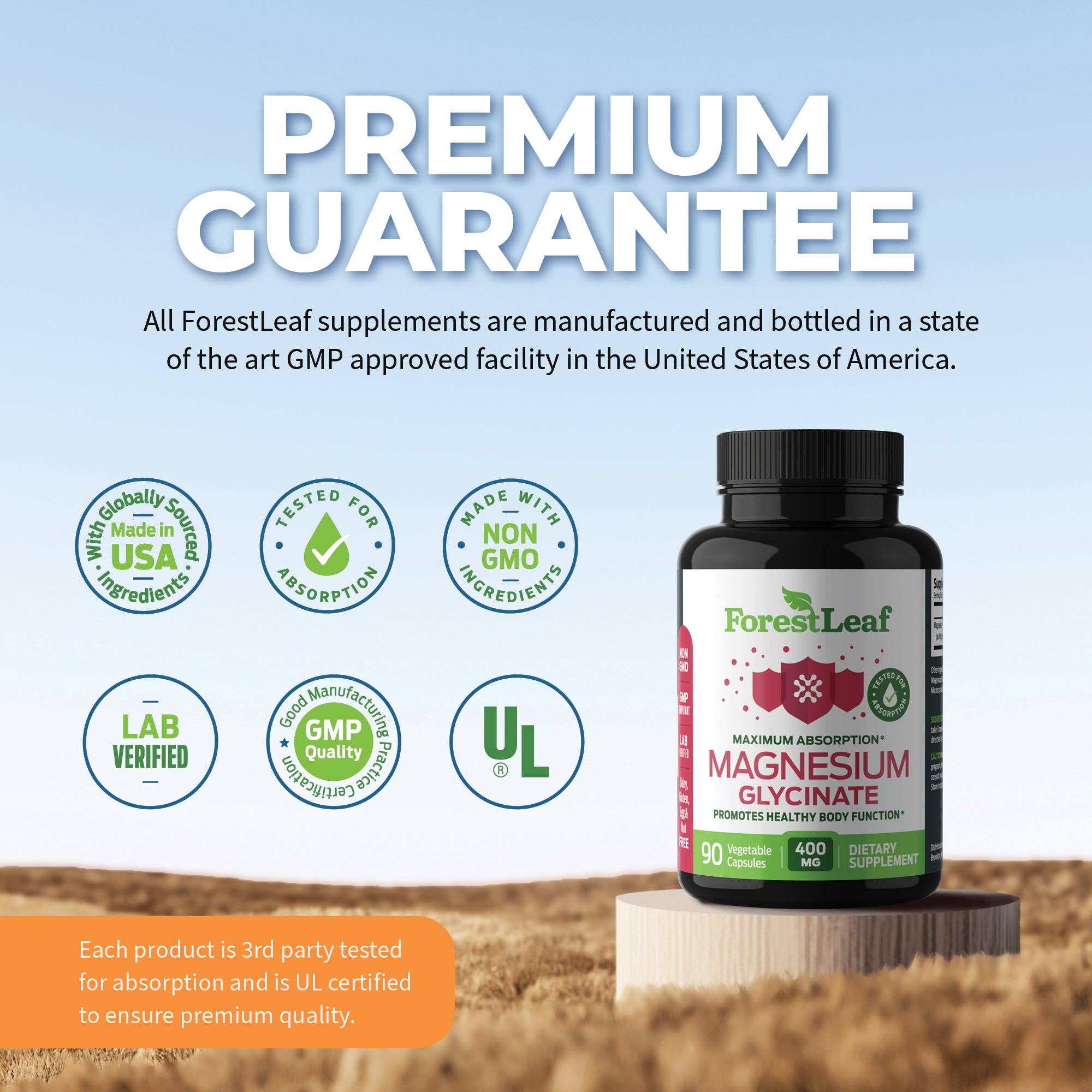 Magnesium Glycinate: 400mg - 90 Capsules