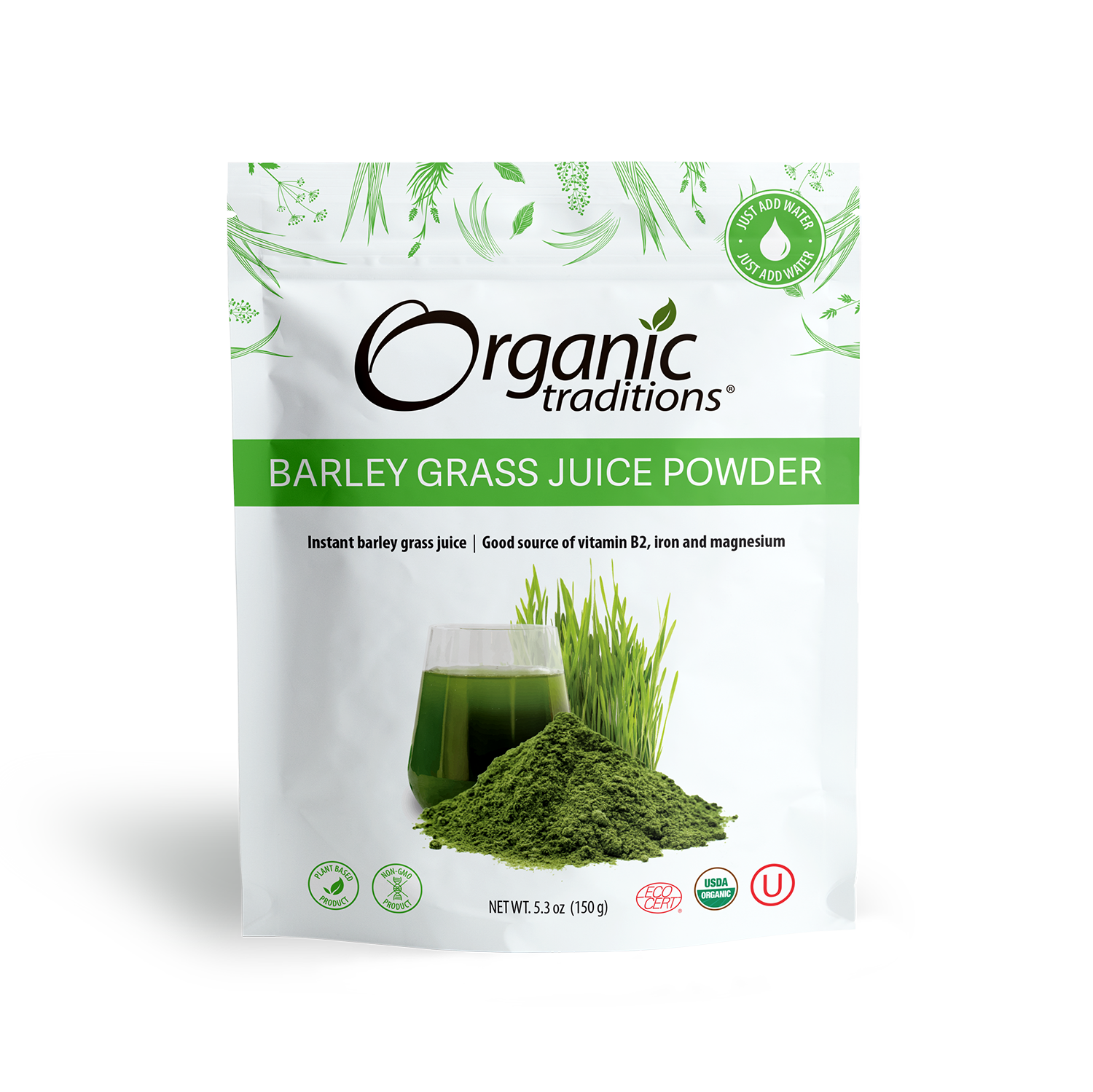 Organic Barley Grass Juice Powder :  5.3 oz (150g)
