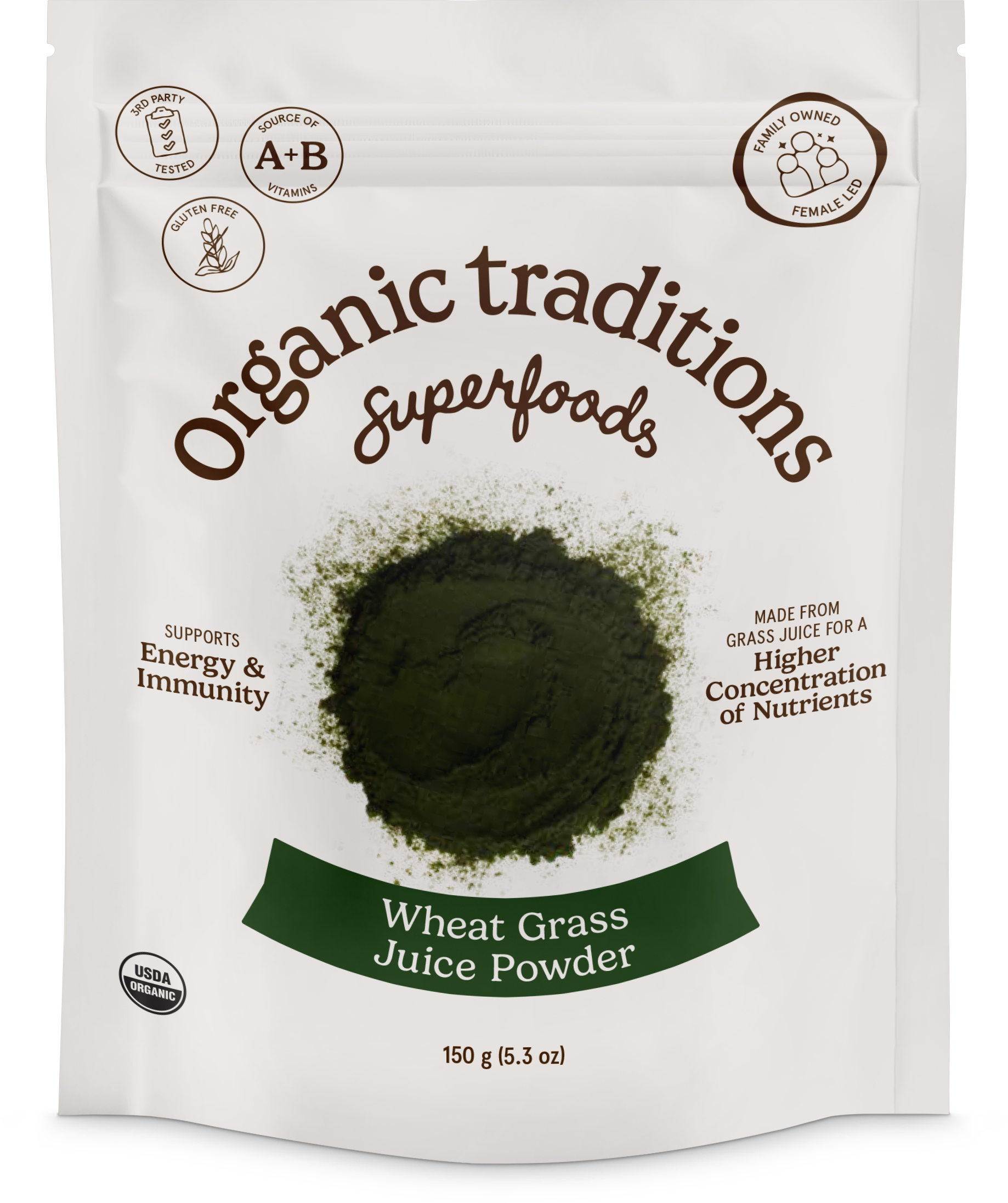 Organic Wheat Grass Juice Powder:      5.3 oz (150g)