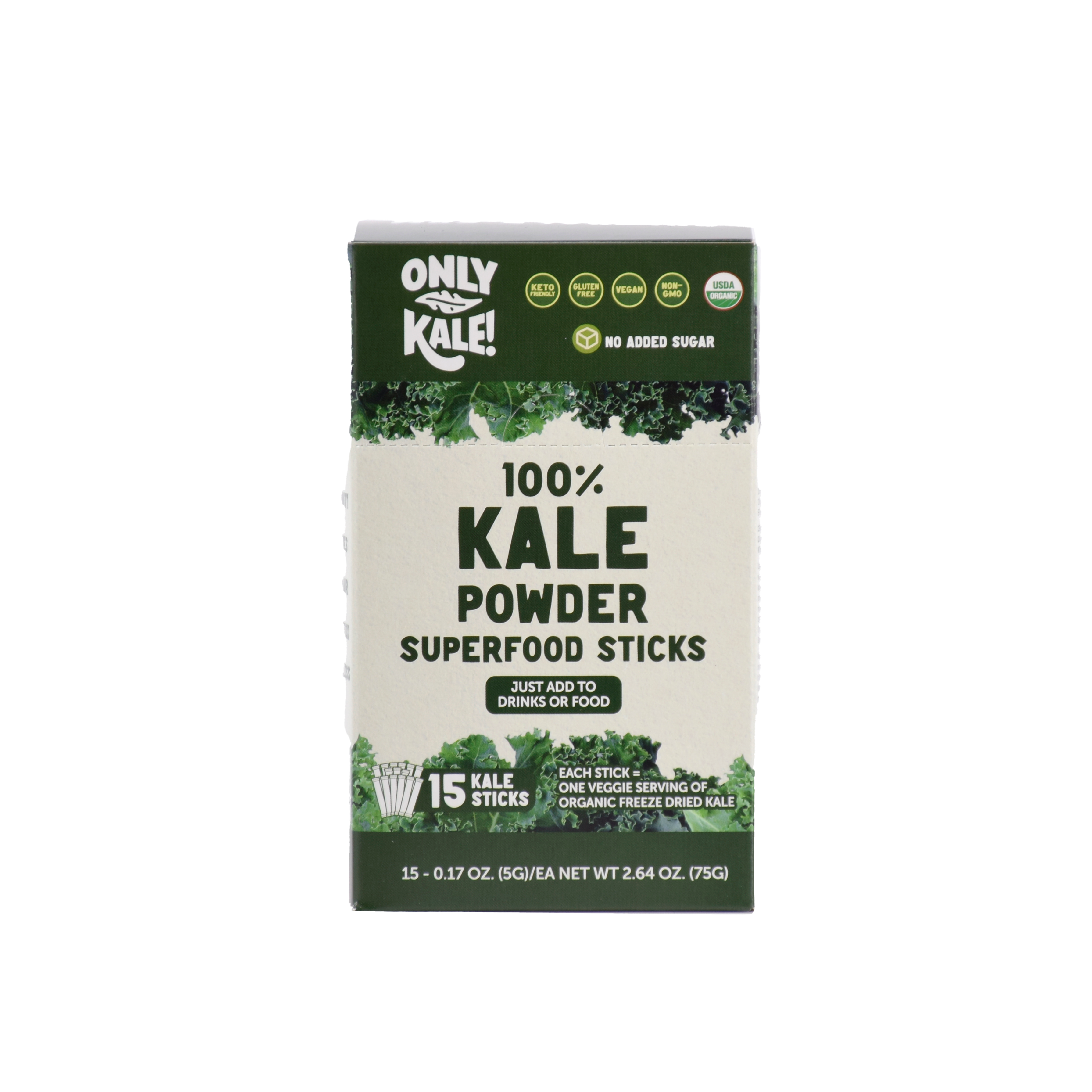 OnlyKale Organic Kale Powder Sticks – 15 Single-Serve Packets 2.64oz (75g)