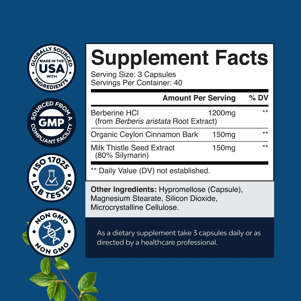 Berberine Plus  Supplement – Helps Support Healthy Blood Sugar Levels, 120ct (40-Day Supply)