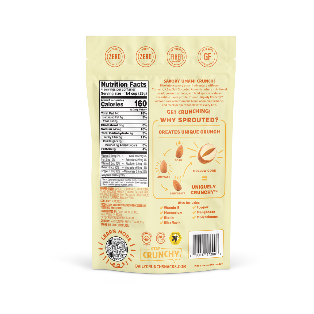Turmeric + Sea Salt Almonds, 4oz Pantry Bag