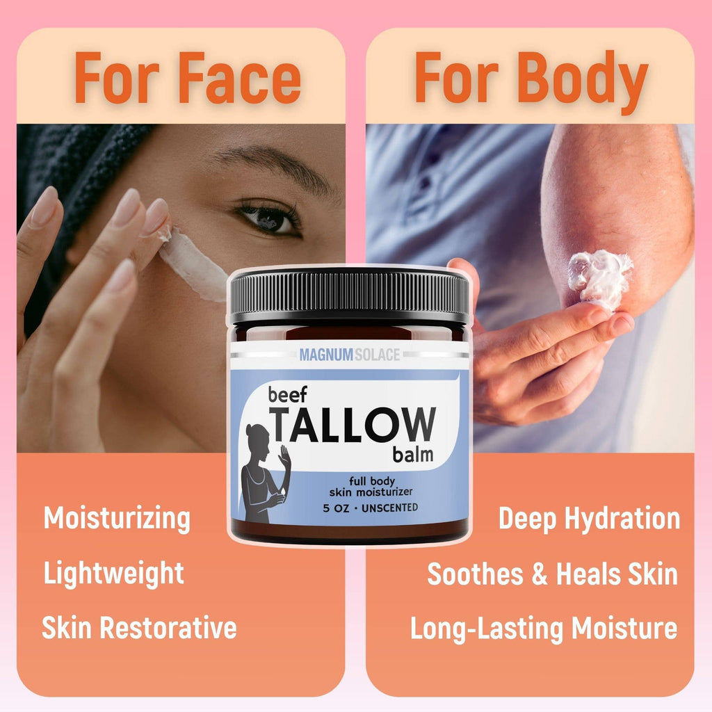 Premium Grass Fed Beef Tallow Balm 5 oz Only 2 Ingredients Clean Skin Moisturizer