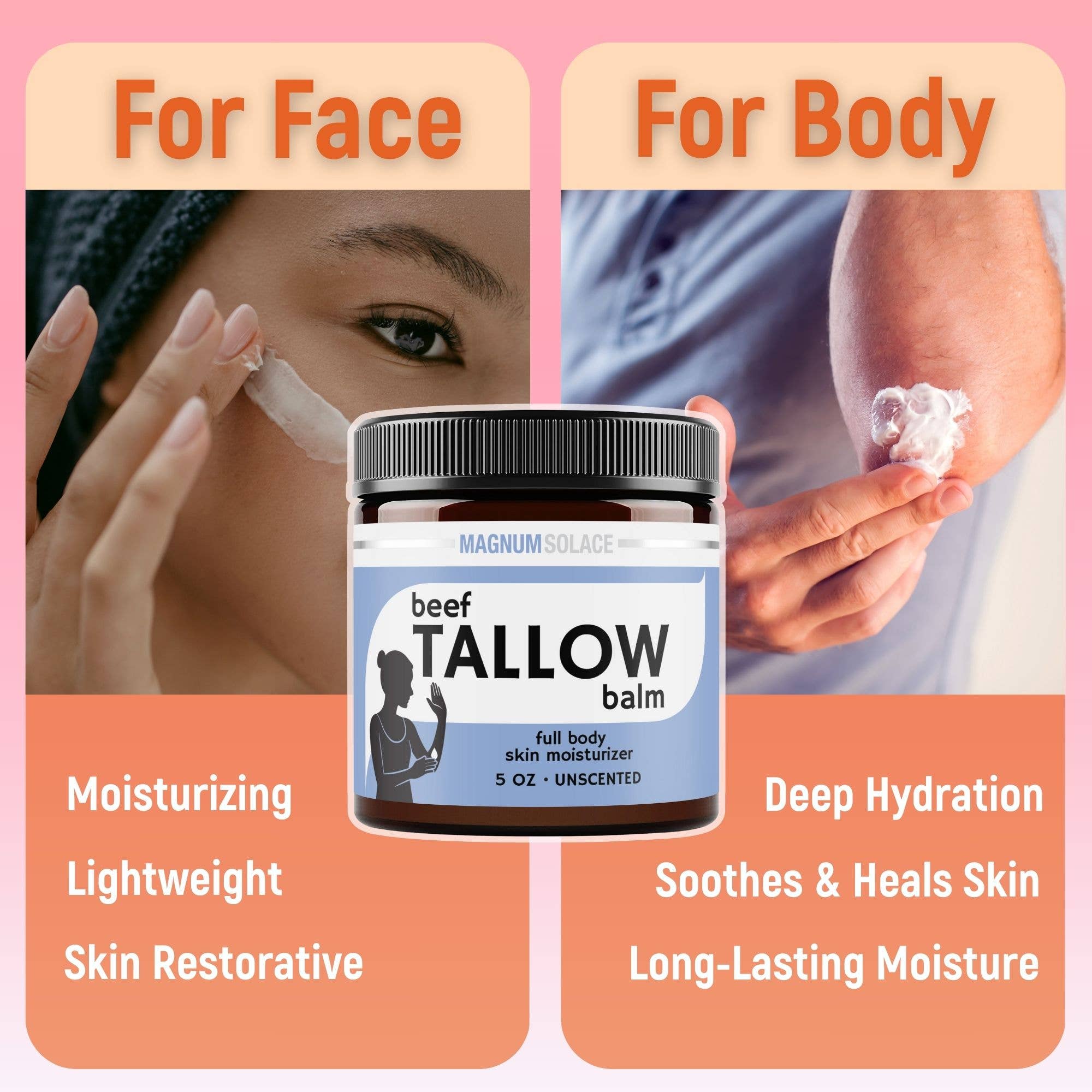 Premium Grass Fed Beef Tallow Balm 5 oz Only 2 Ingredients Clean Skin Moisturizer