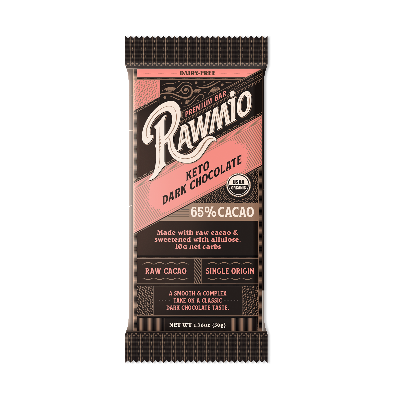 Organic Premium Keto Chocolate Bar with Allulose only - 65% Cacao 1.76oz (50g)